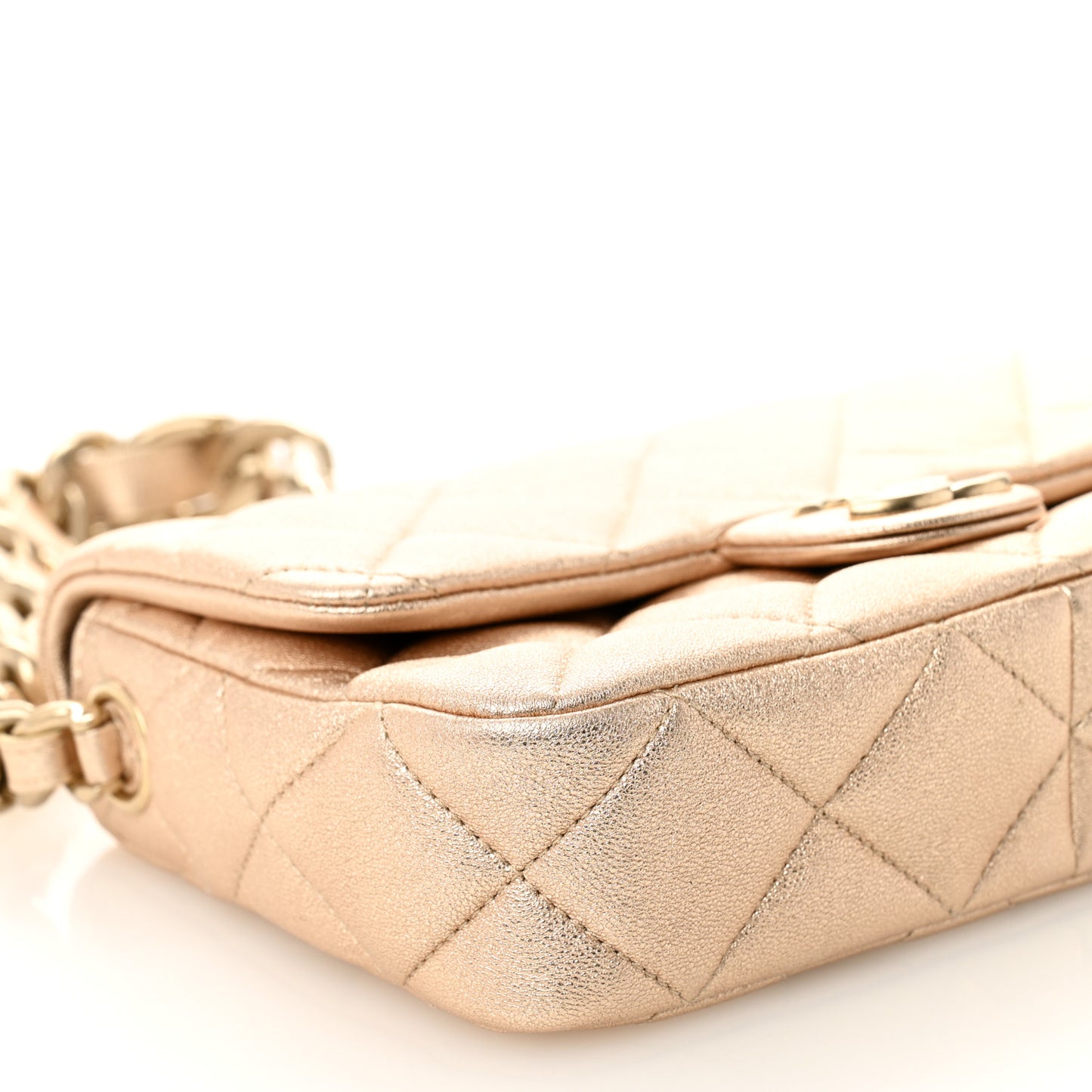 Metallic Lambskin Lacquered Quilted Small Flap Gold