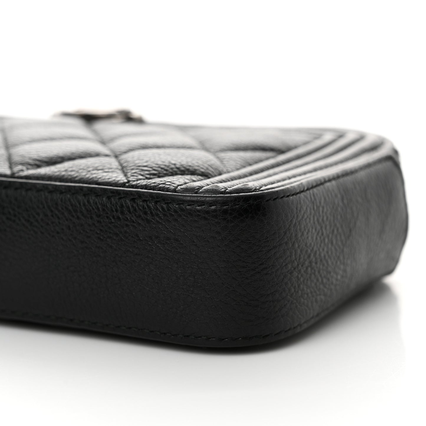 Calfskin Quilted Small Boy Clutch With Chain Black