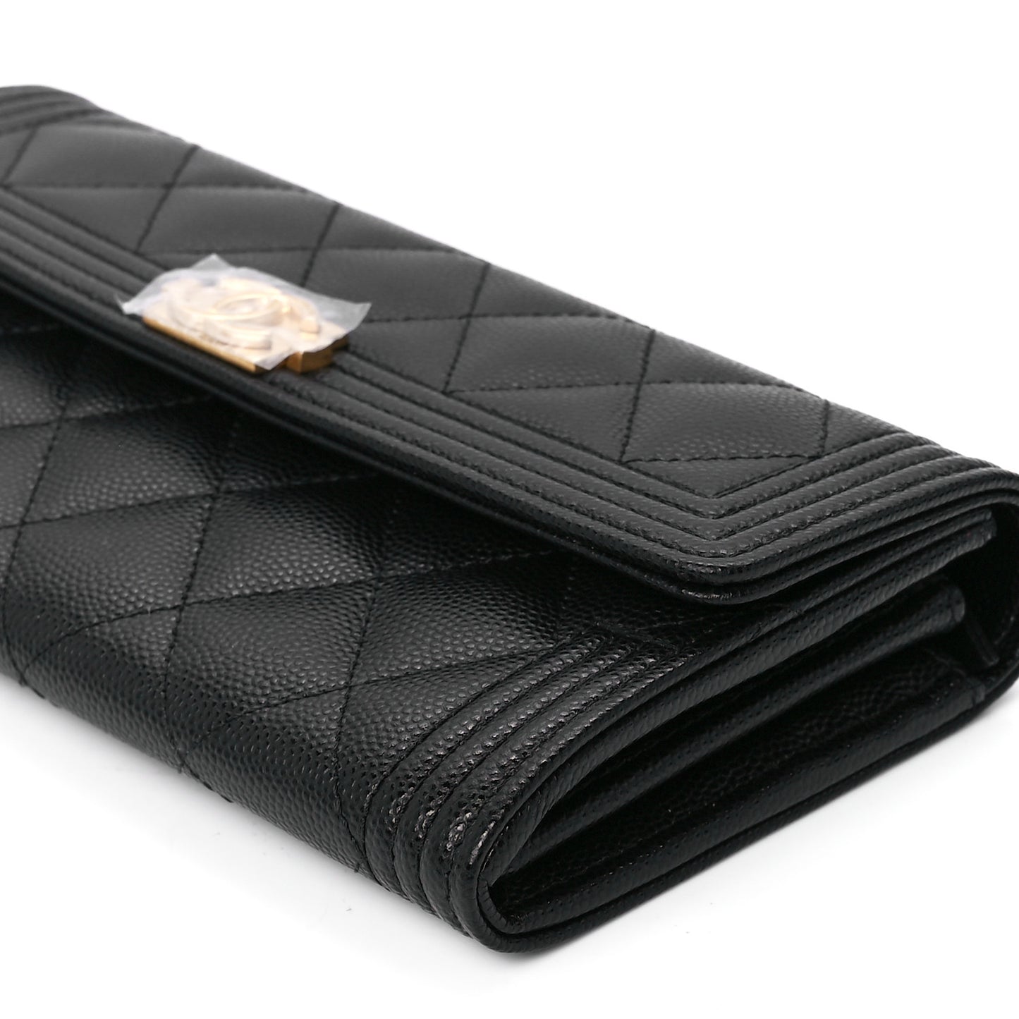 Caviar Quilted Large Boy Gusset Flap Wallet Black