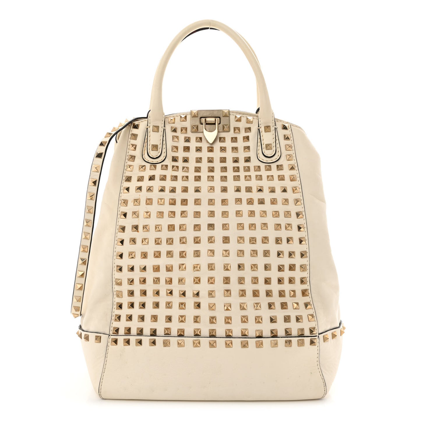 Vitello Rockstud All Over New Dome Bucket Tote Ivory