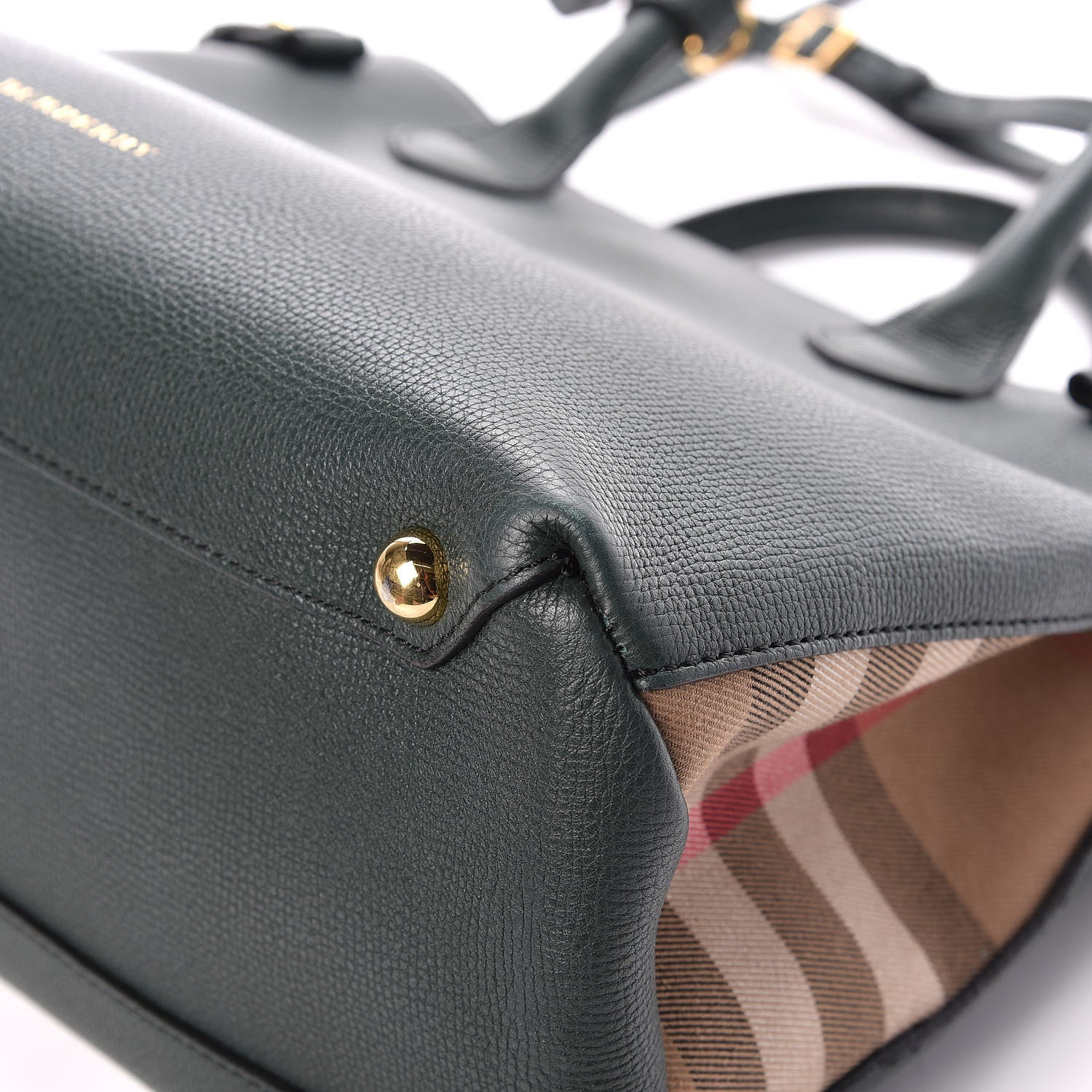 Burberry Derby Calfskin House Check Medium Banner Tote Black Dark Bottle Green 11 of 14