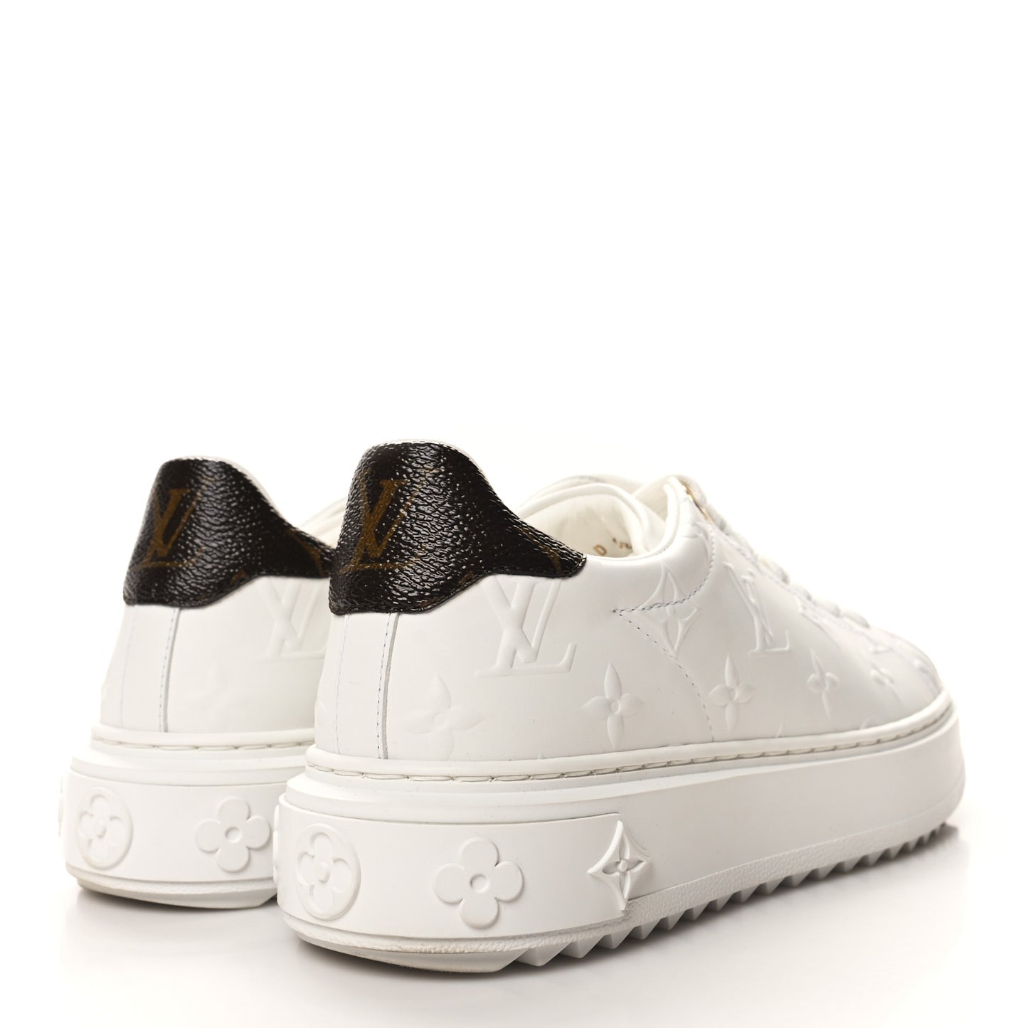 Lambskin Embossed Monogram Time Out Sneakers 36 White