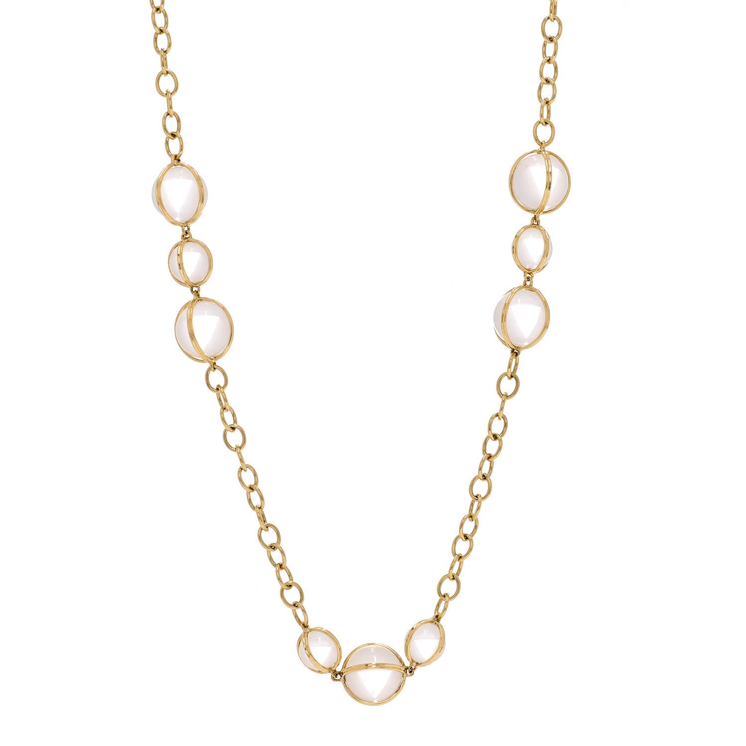 Temple St. Clair 18K Yellow Gold Diamond Rock Crystal Quartz Station Necklace 1 of 4