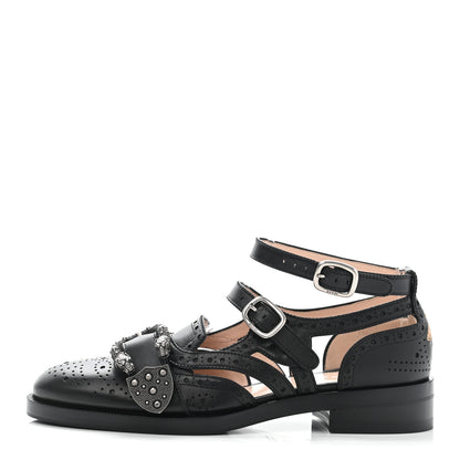 Gucci Calfskin Bee Embroidered Womens Queercore Brogue Wingtip Monk Strap Loafers 37.5 Black 1 of 10