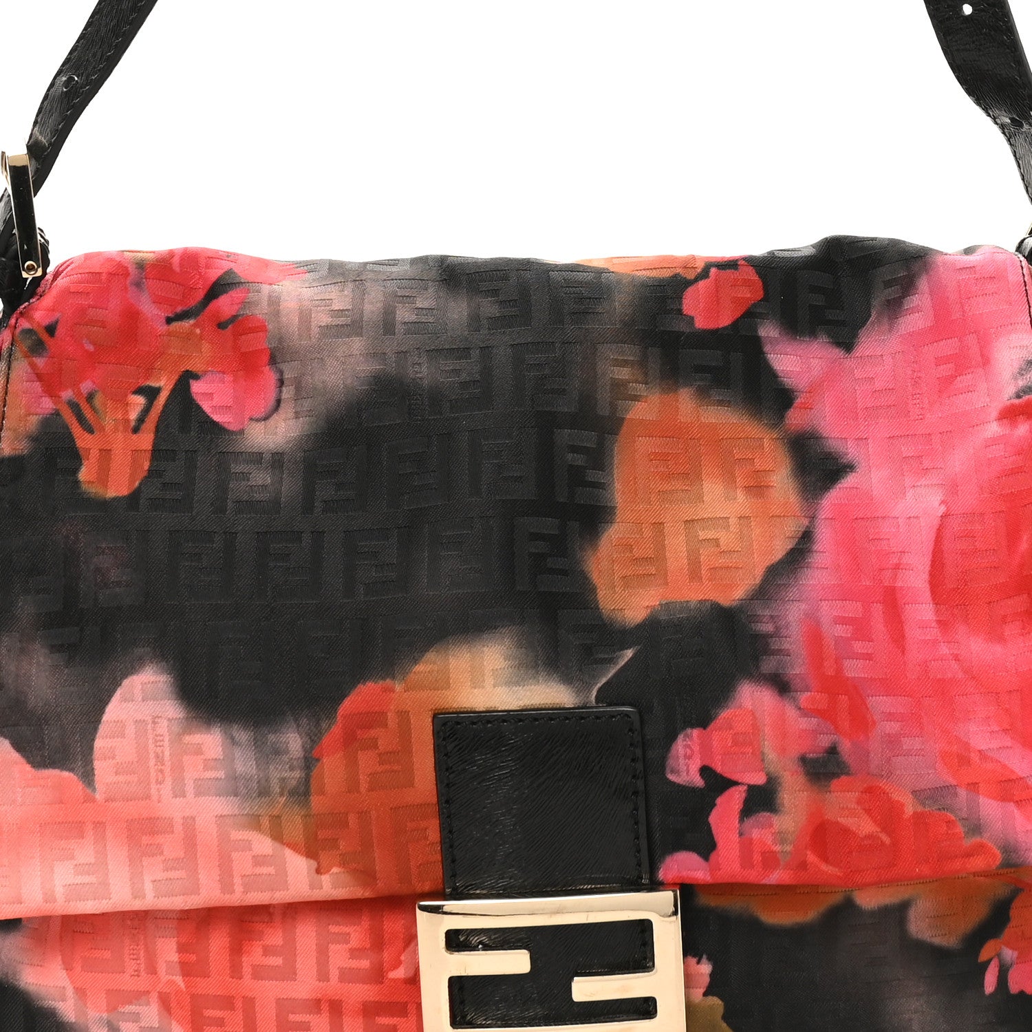 Fendi Zucchino Vitello Floral Forever Mama Baguette Black