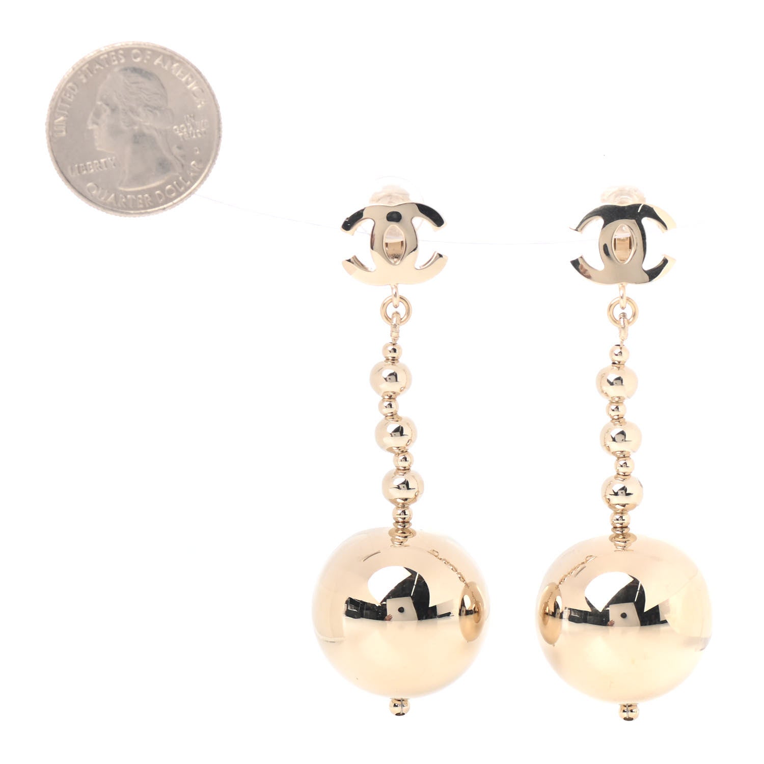 Chanel Metal CC Bead Drop Clip On Earrings 2 of 4