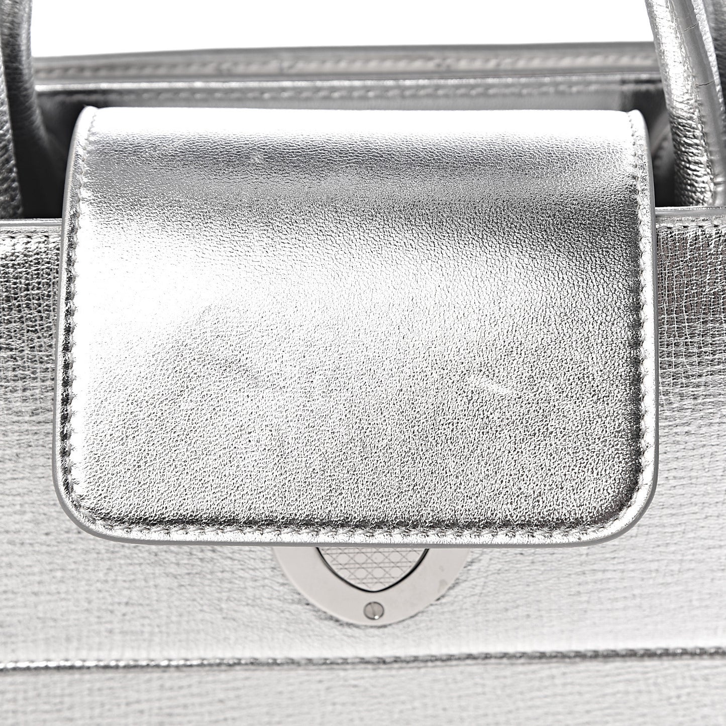 Metallic Grained Calfskin Medium Diorever Flap Silver