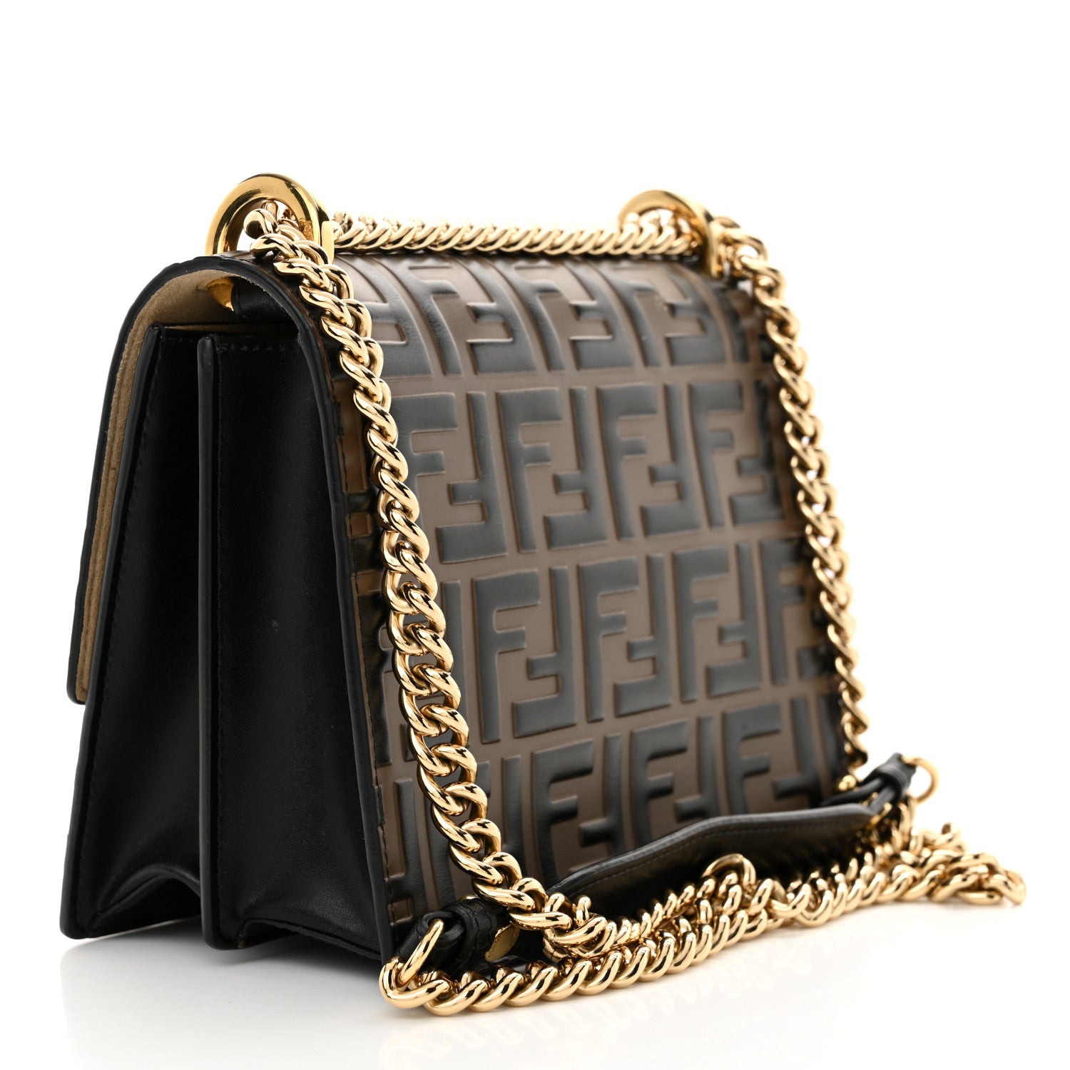 Fendi Vitello Liberty Bi-Color FF 1974 Embossed Small Kan U Shoulder Bag Maya Black 3 of 11