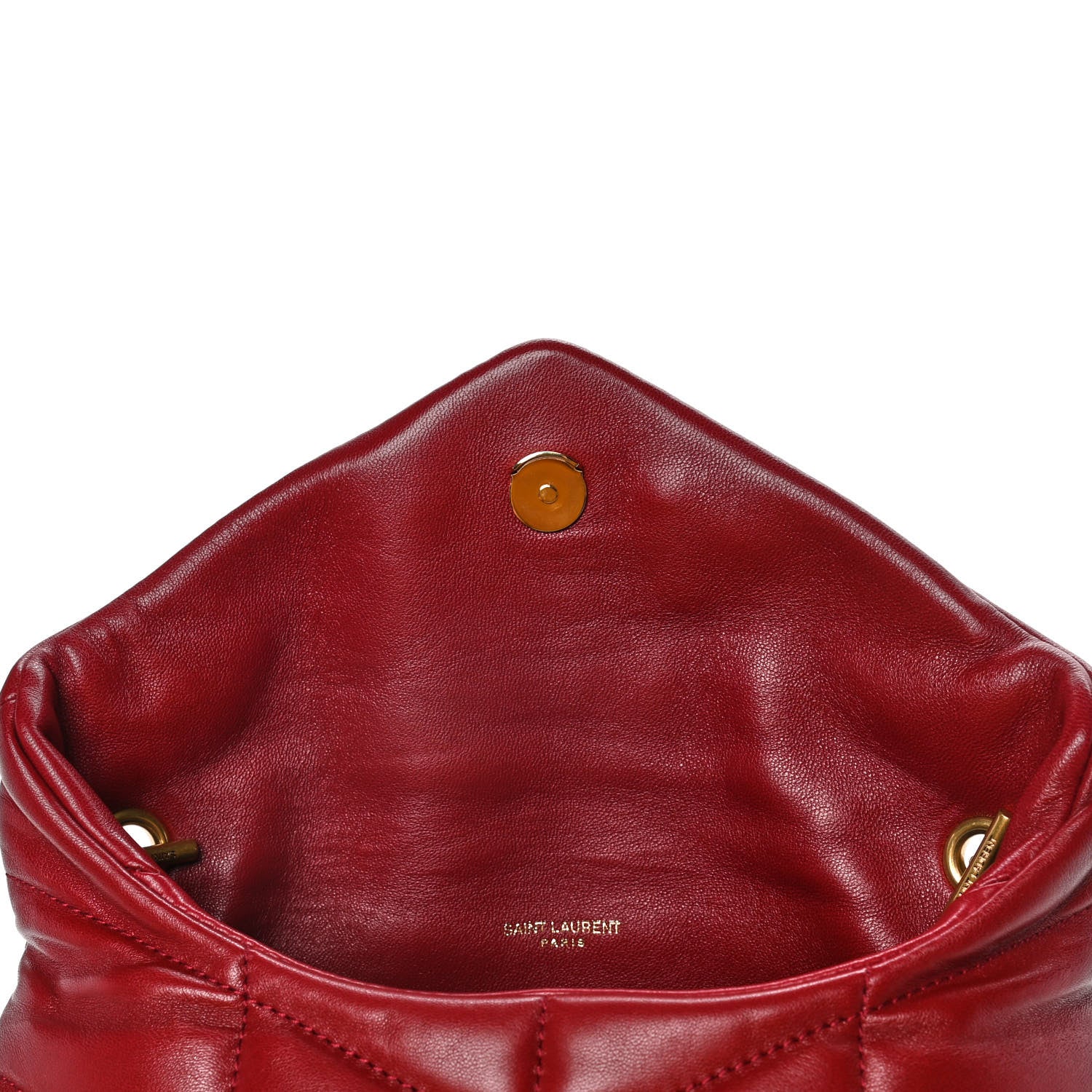 Saint Laurent Lambskin Quilted Toy Loulou Puffer Monogram Chain Satchel Red 13 of 17