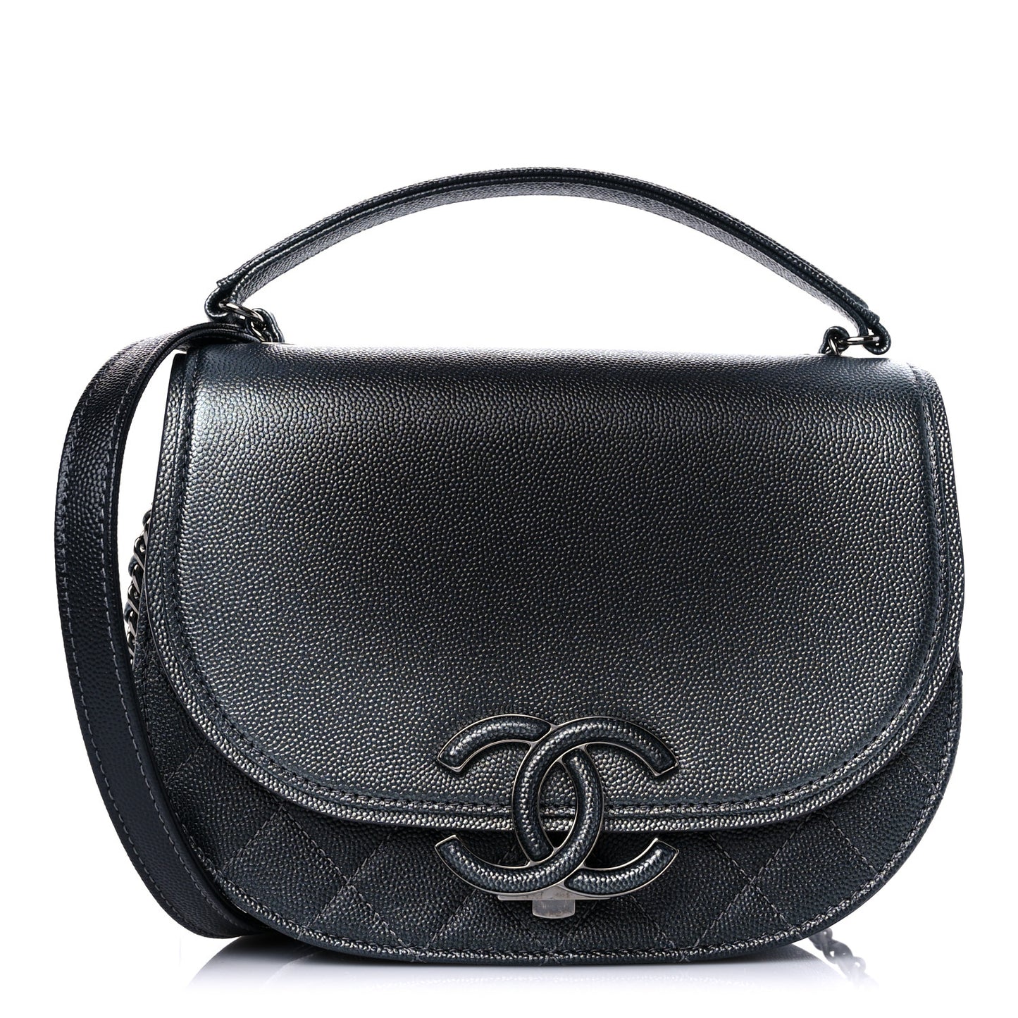 Metallic Caviar Small Coco Curve Messenger Flap Black Ruthenium