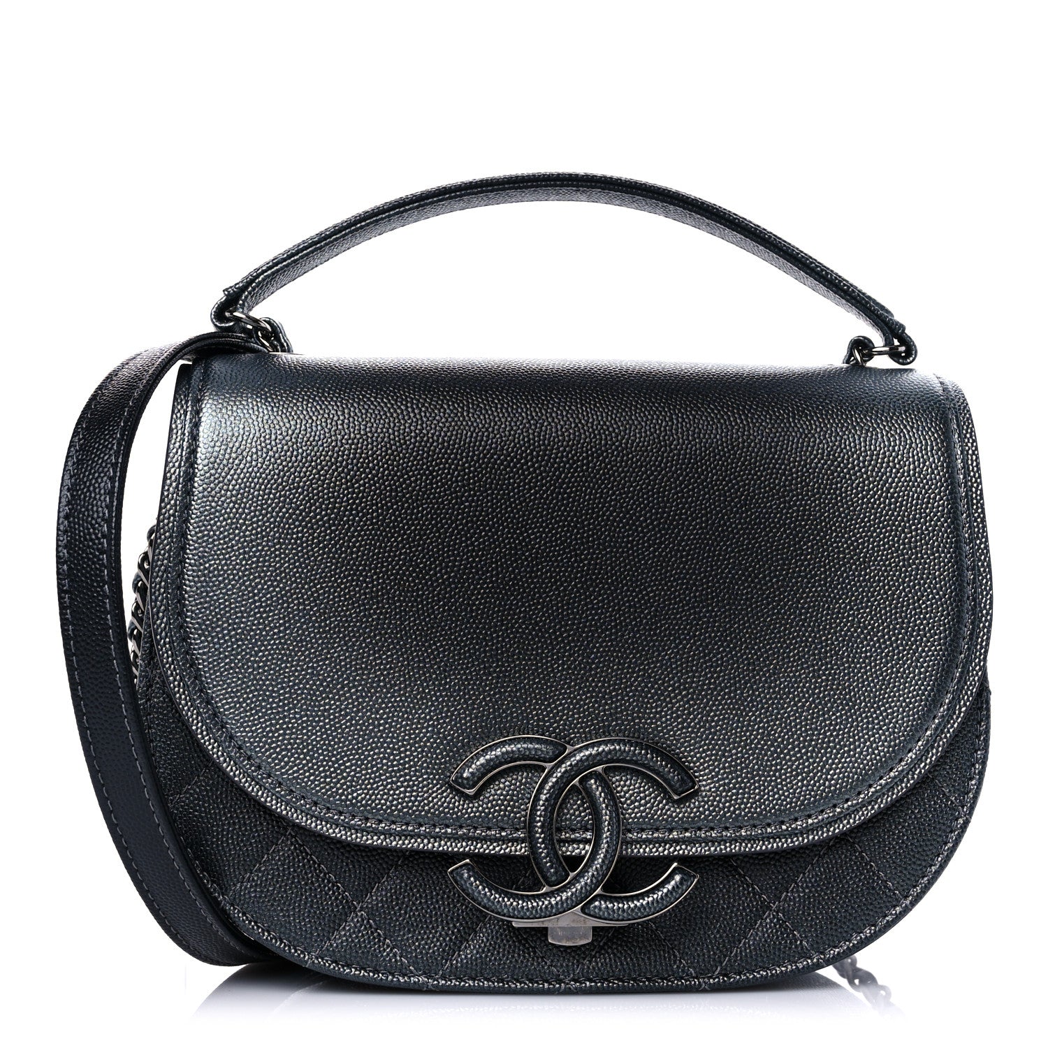 Chanel Metallic Caviar Small Coco Curve Messenger Flap Black Ruthenium 1 of 10
