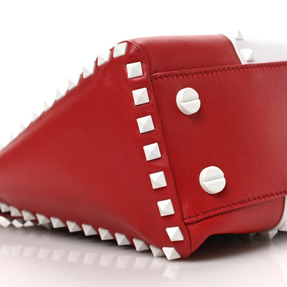 Valentino Garavani Vitello Colorblock Free Rockstud Top Handle Shoulder Bag Rosso Valentino White 7 of 8
