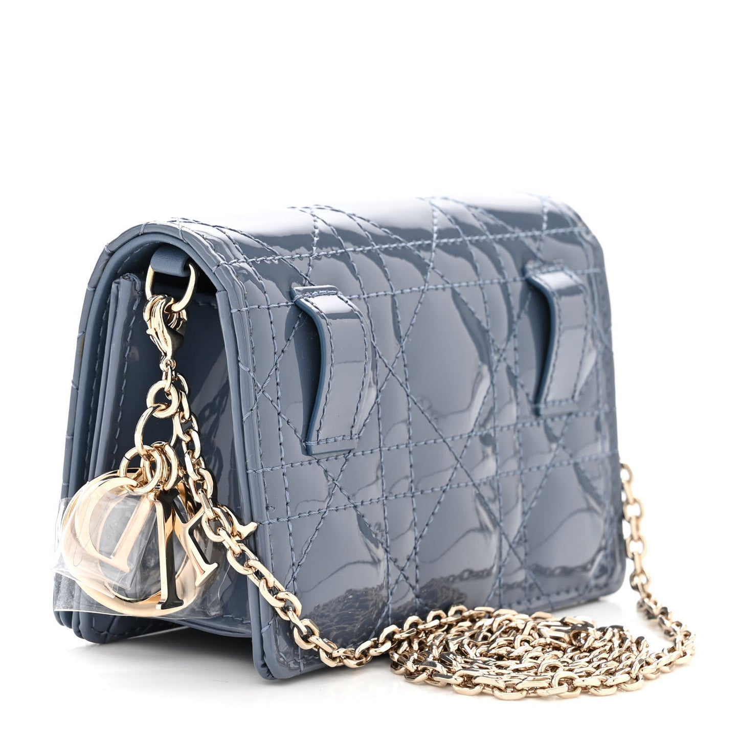 Patent Cannage Nano Lady Dior Pouch Denim
