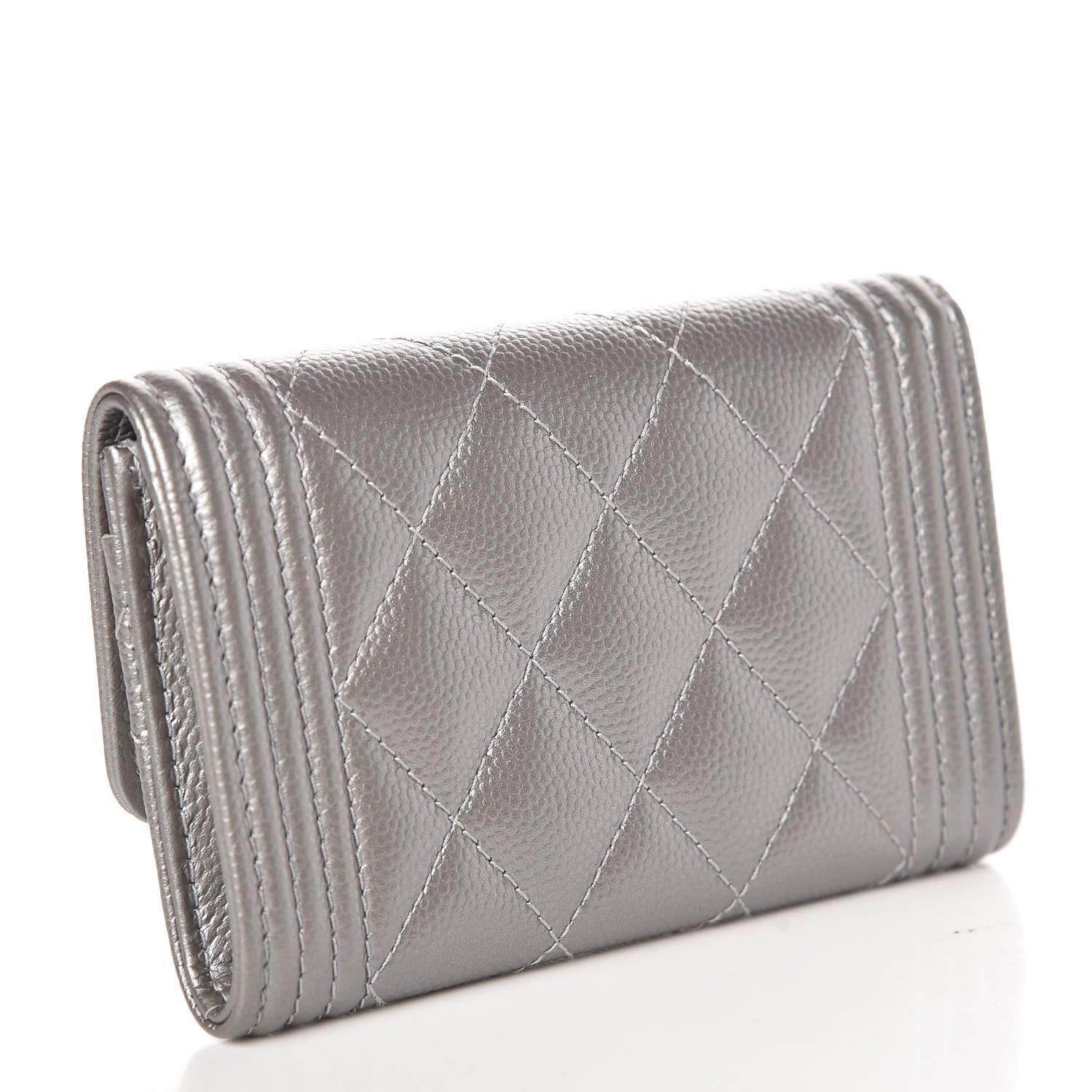 Chanel Metallic Caviar Quilted Boy Card Holder Wallet Silver 3 of 9