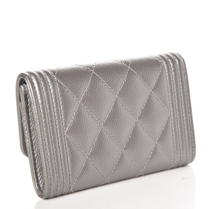 Chanel Metallic Caviar Quilted Boy Card Holder Wallet Silver 3 of 9
