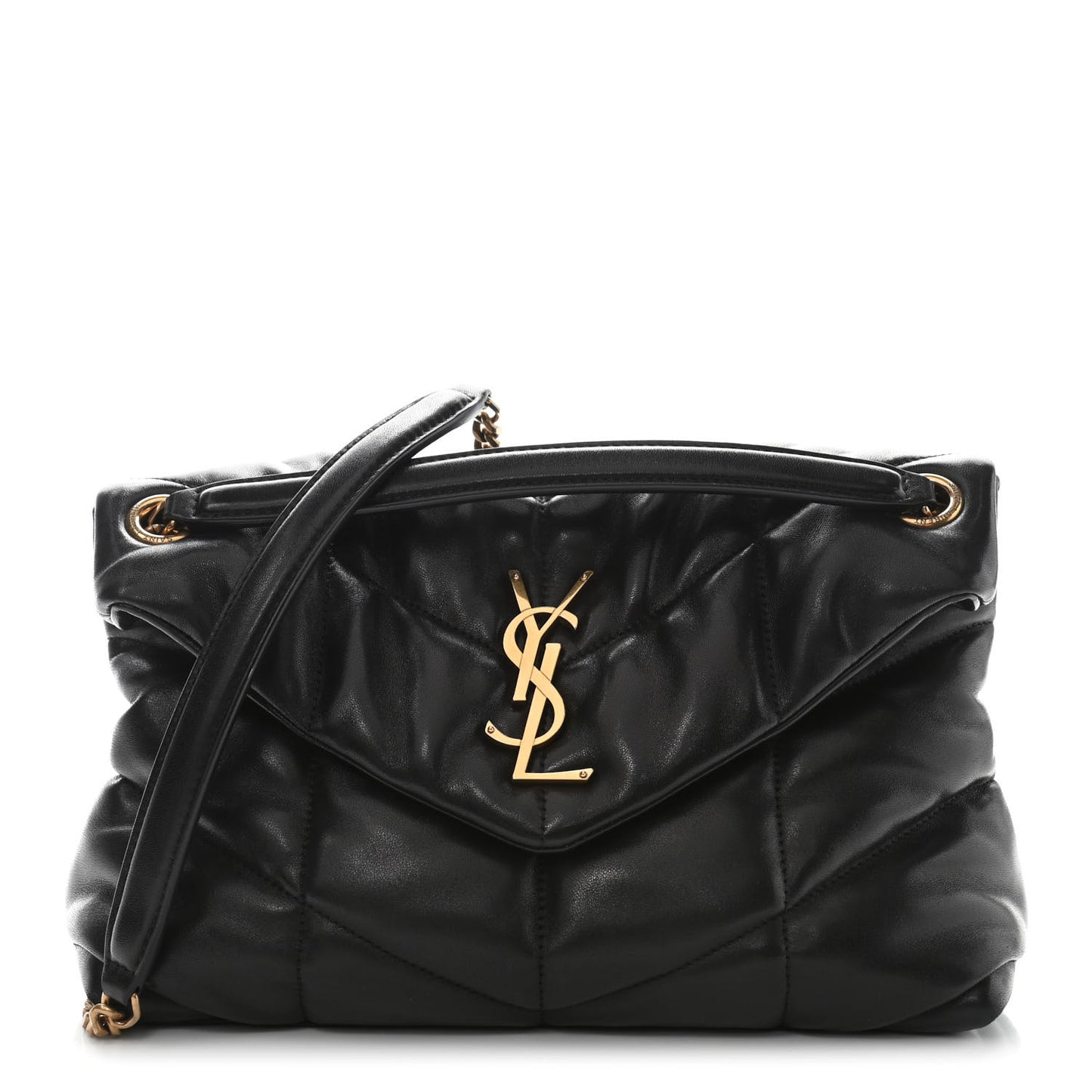 Lambskin Quilted Small Loulou Puffer Monogram Chain Satchel Black