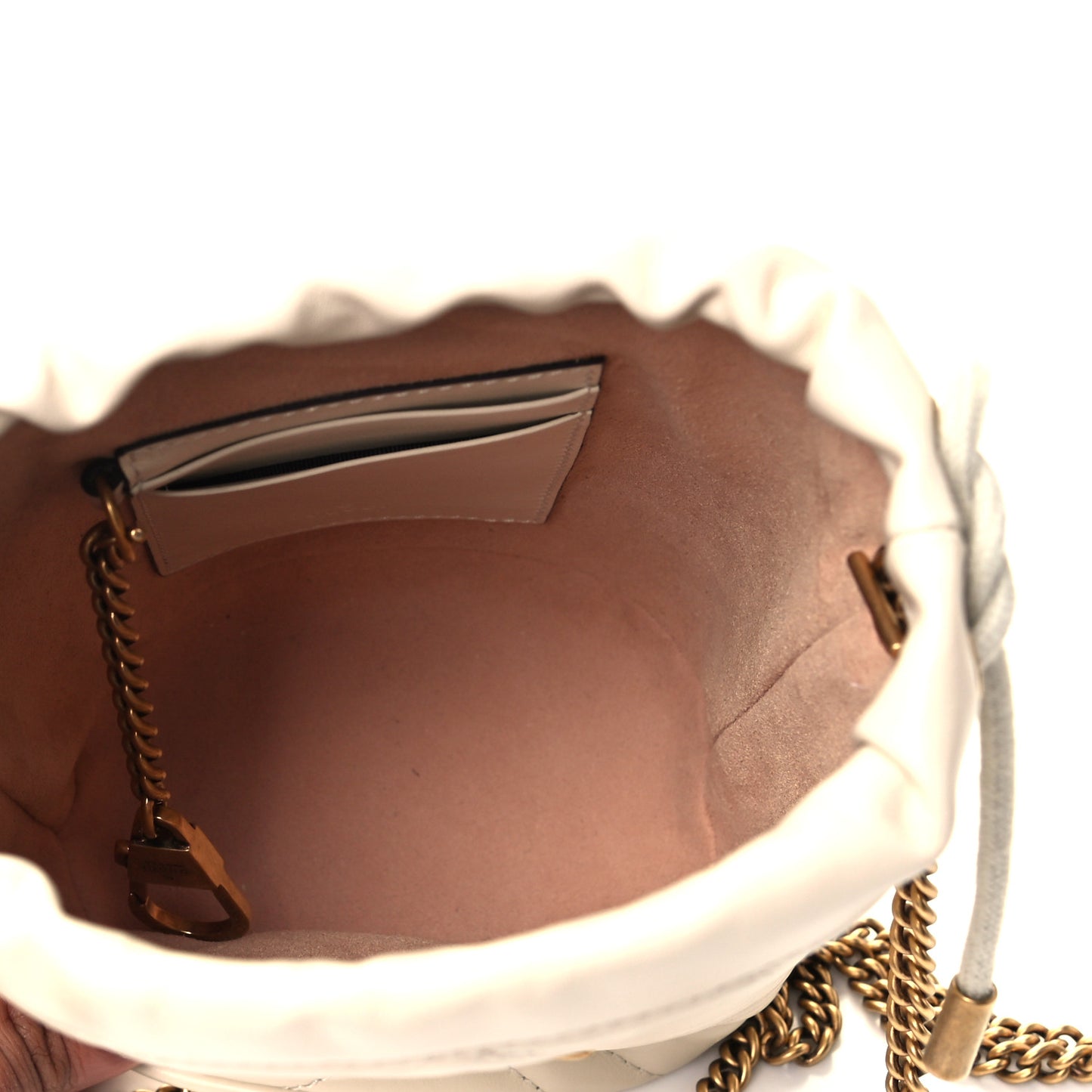 Calfskin Matelasse Mini GG Marmont 2.0 Bucket Bag White