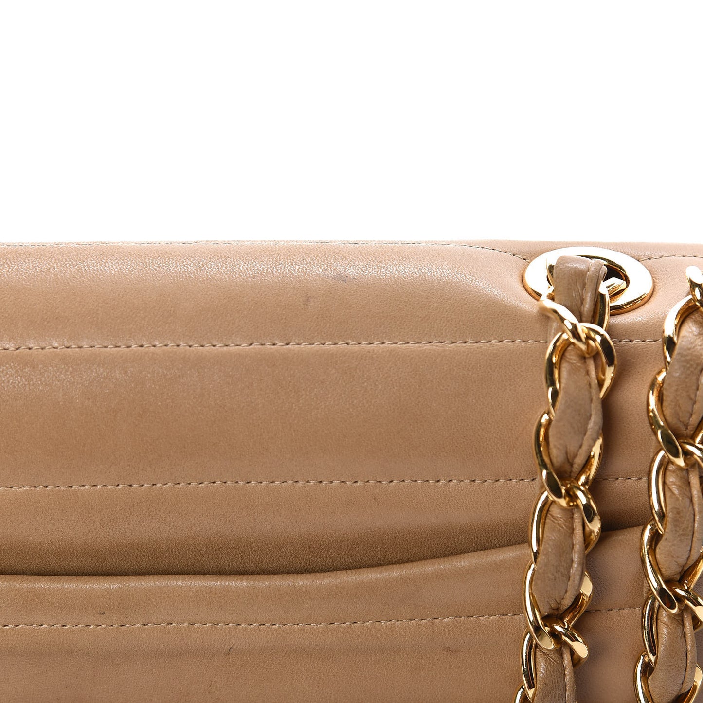Lambskin Horizontal Quilt Jumbo Single Flap Beige