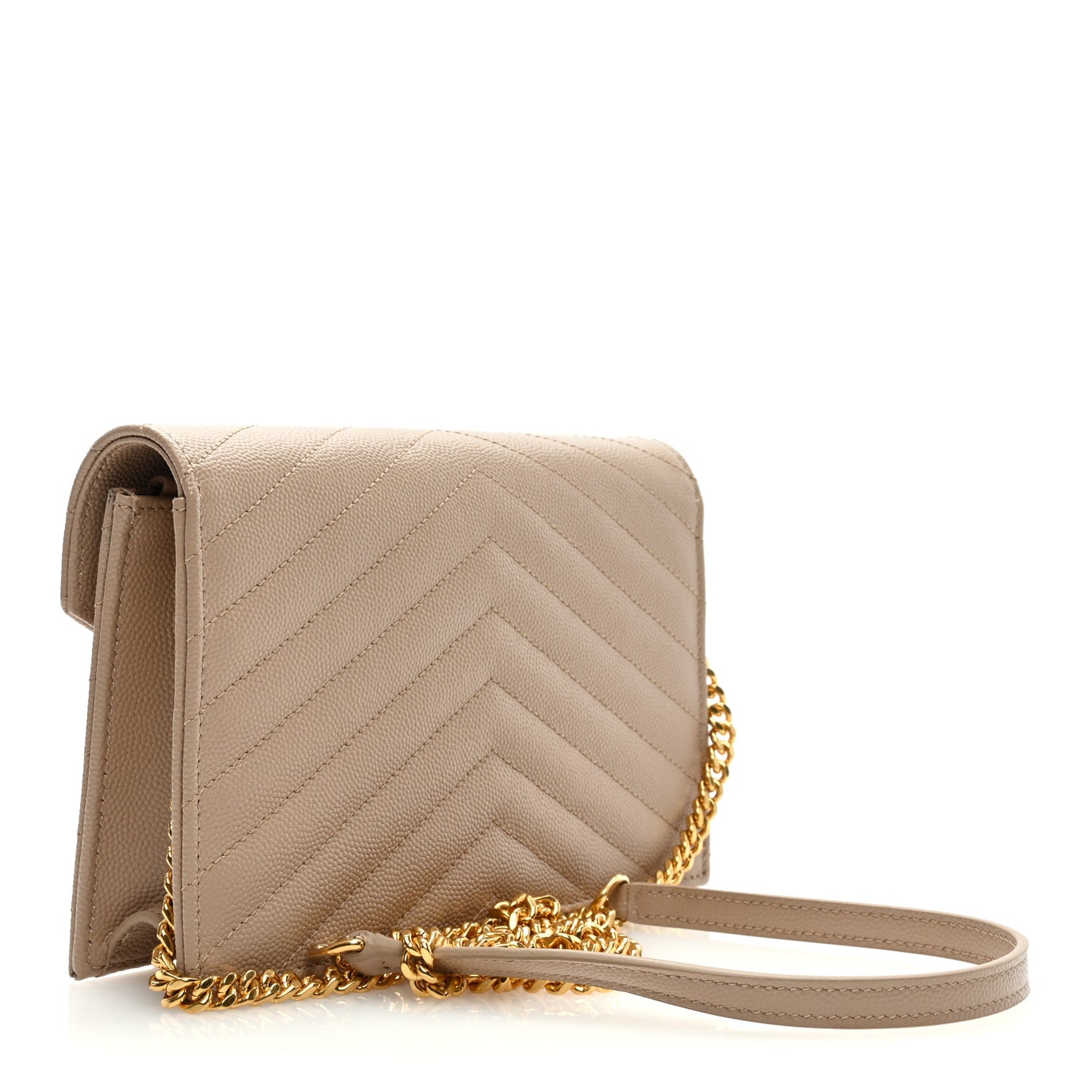 Grain De Poudre Matelasse Chevron Monogram Envelope Chain Wallet Dark Beige