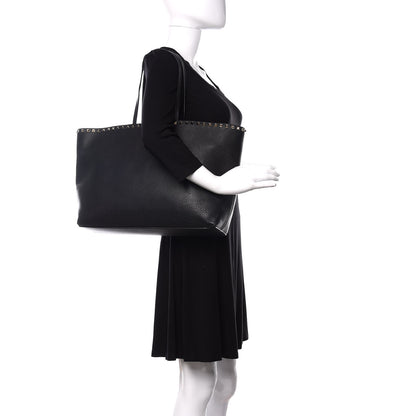 Valentino Garavani Grained Calfskin Rockstud Shoulder Tote Black 2 of 9