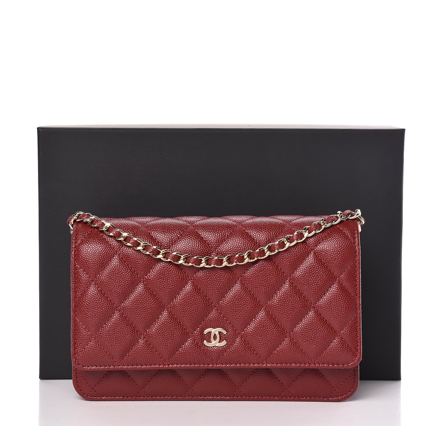 Caviar Quilted Wallet On Chain WOC Dark Red