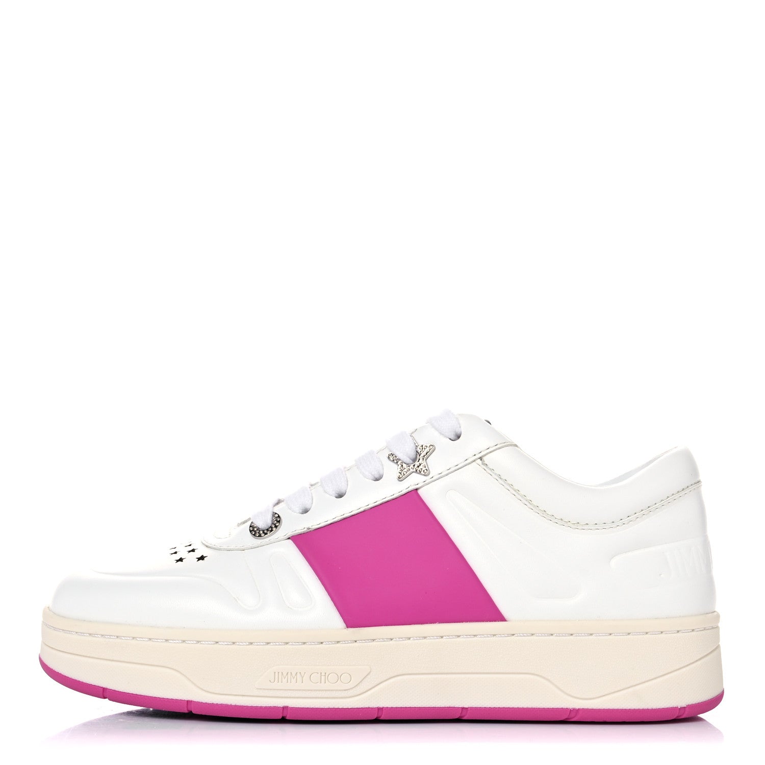 Jimmy Choo Calfskin Vinyl Striped Hawaii Flatform Sneakers 35.5 White Fuchsia 1 of 8