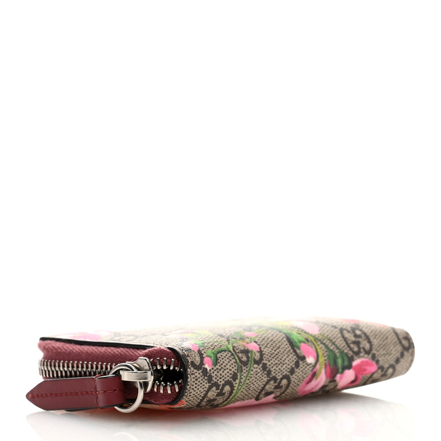 GG Supreme Monogram Blooms Zip Around Card Case Wallet Beige Multicolor Dry Rose