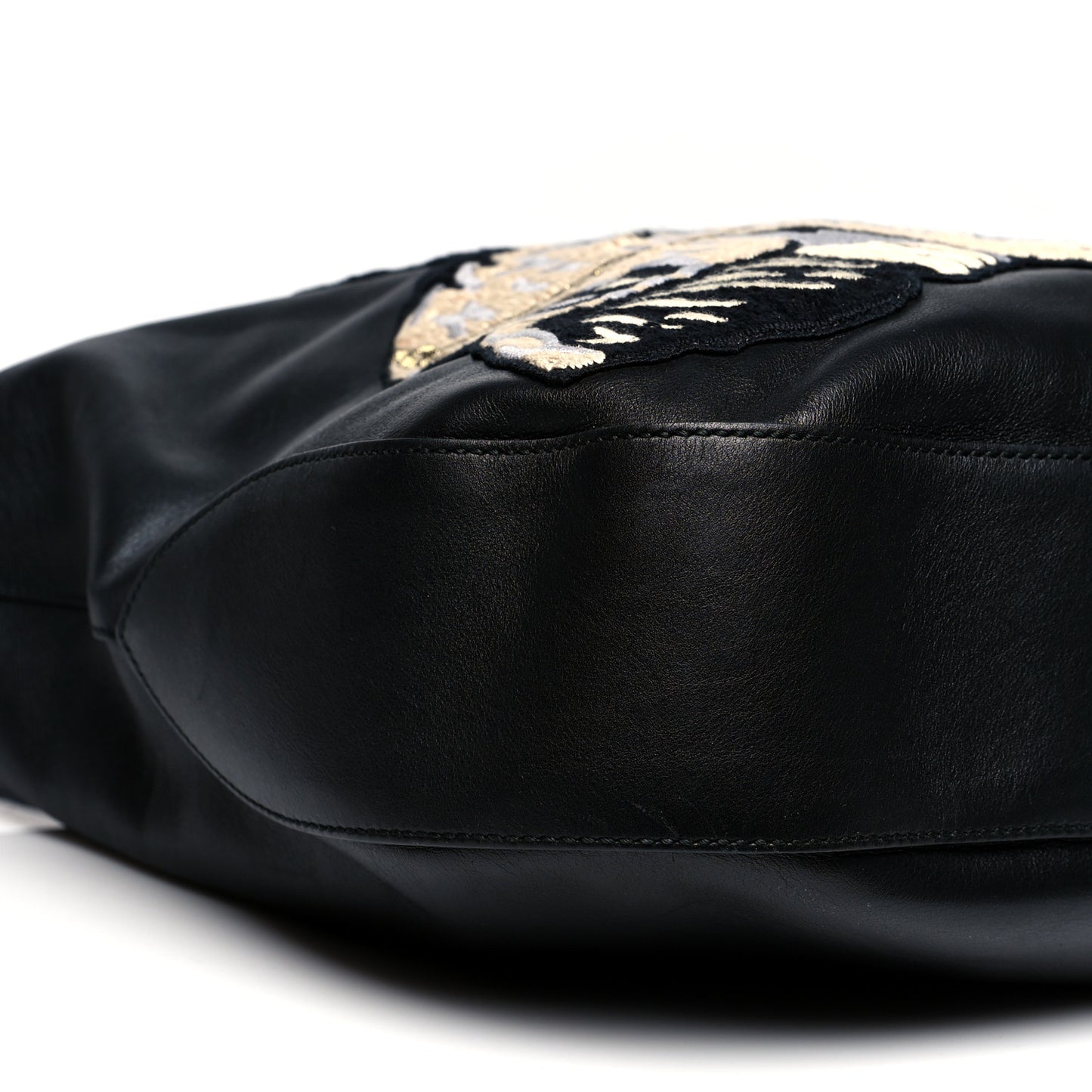 Calfskin Dog Embroidered Extra Large Dionysus Hobo Black