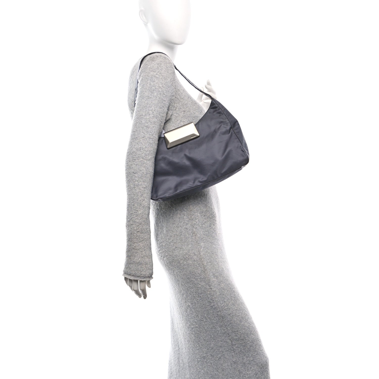 Prada Tessuto Nylon Metal Shoulder Bag Grey 2 of 9