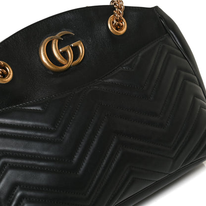 Gucci Calfskin Matelasse Medium GG Marmont Open Top Shoulder Bag Black 12 of 16