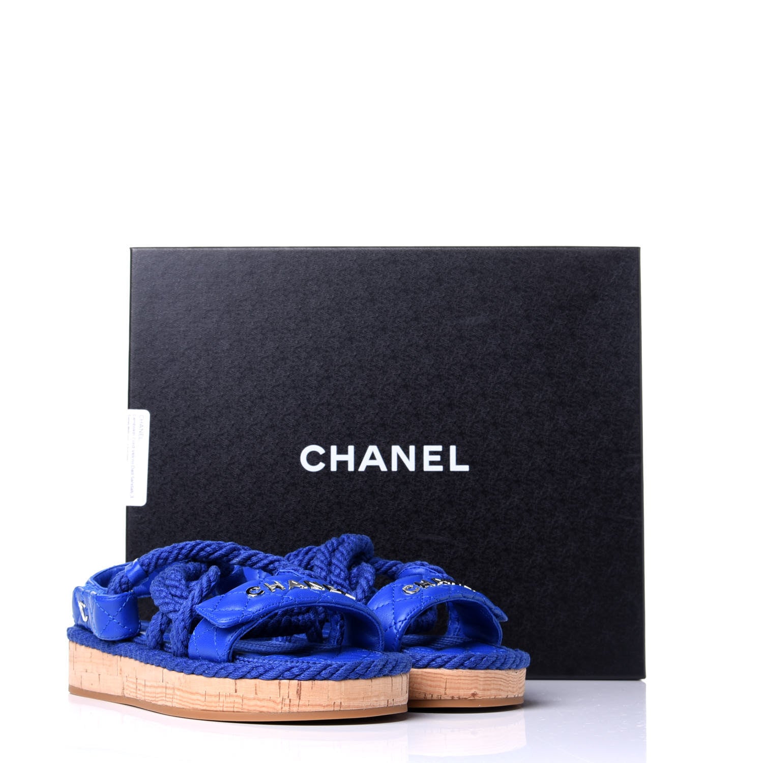 Chanel Cord Lambskin Quilted Logo Sandals 35 Blue 11 of 11