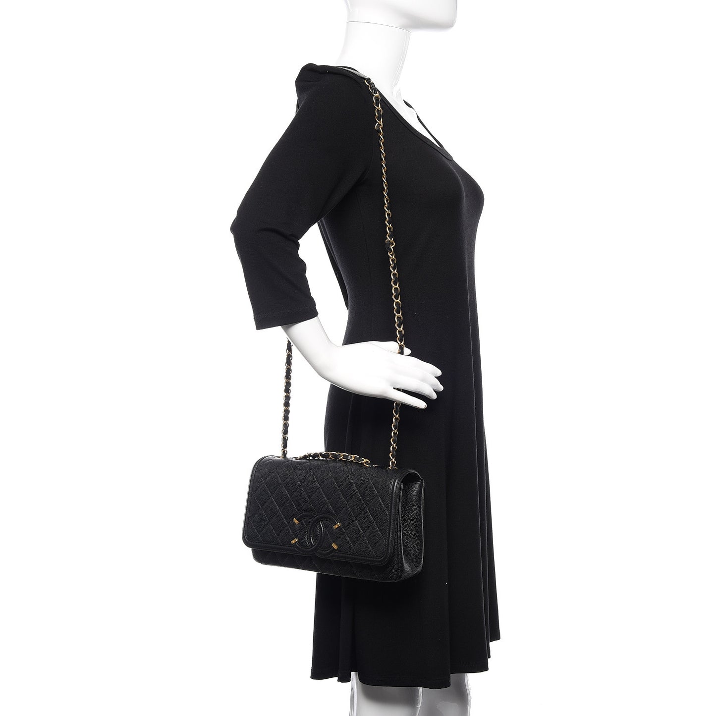 Caviar Quilted Medium CC Filigree Flap Black