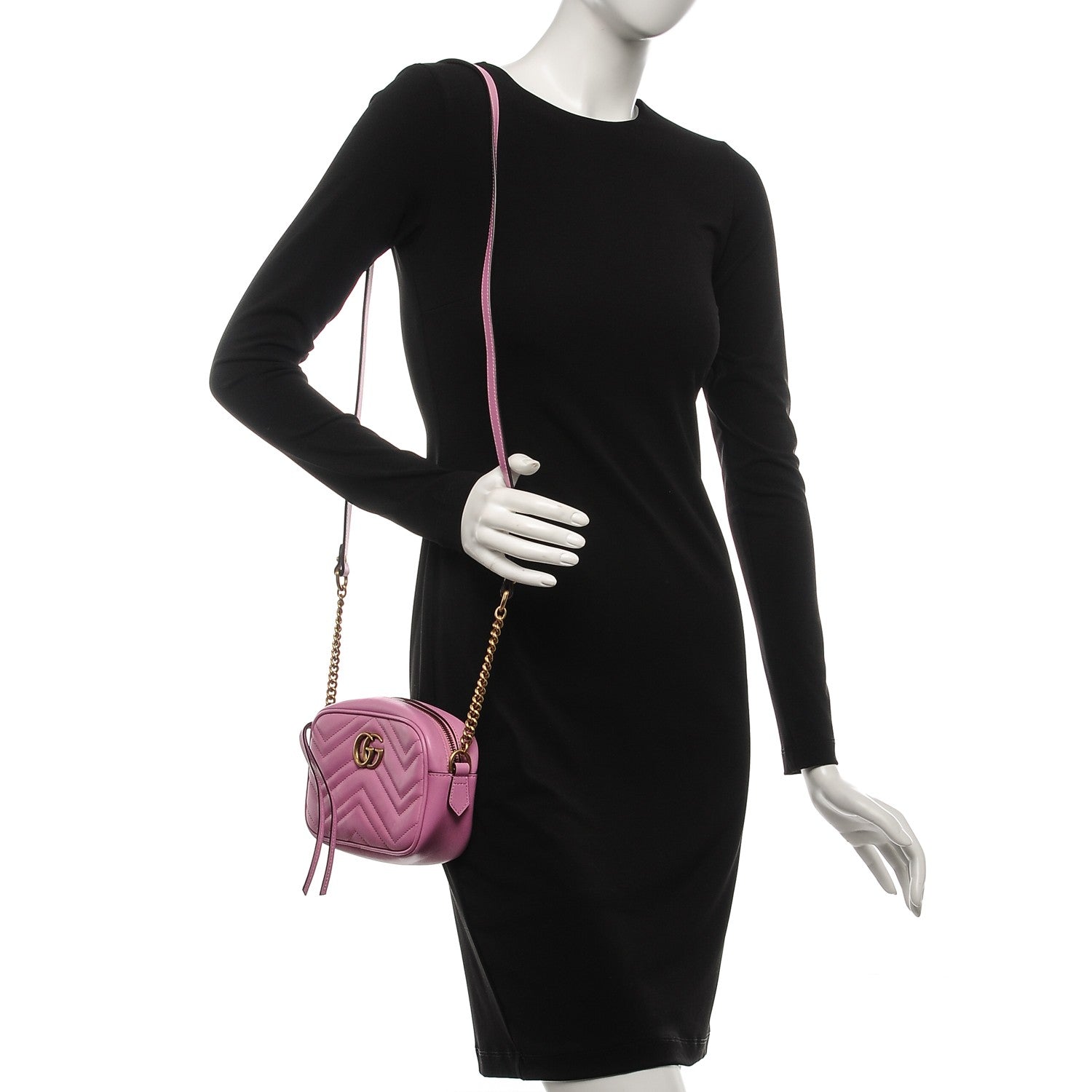 Gucci Calfskin Matelasse Mini GG Marmont Chain Shoulder Bag Candy Mousse 2 of 9