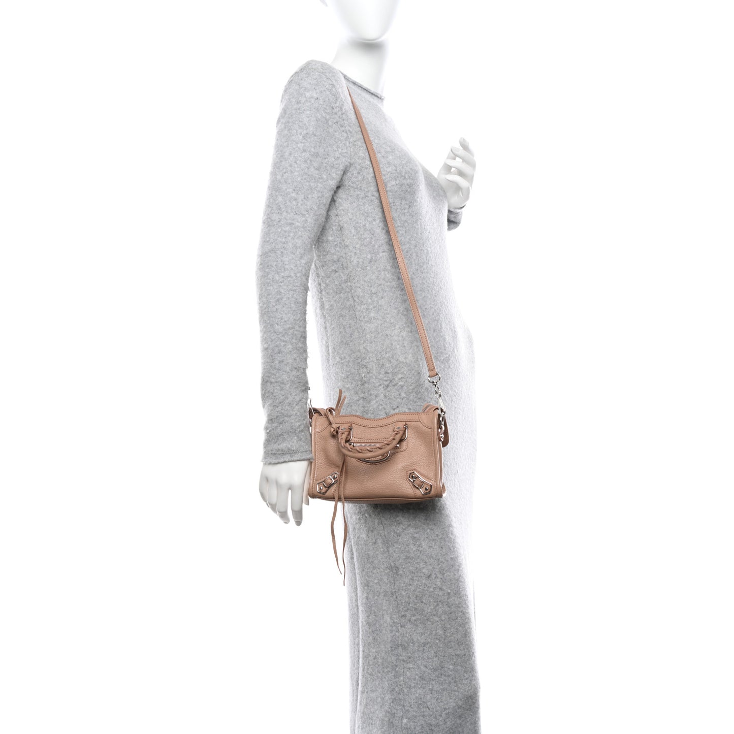 Chevre Silver Metallic Edge Hardware Nano City Beige Latte
