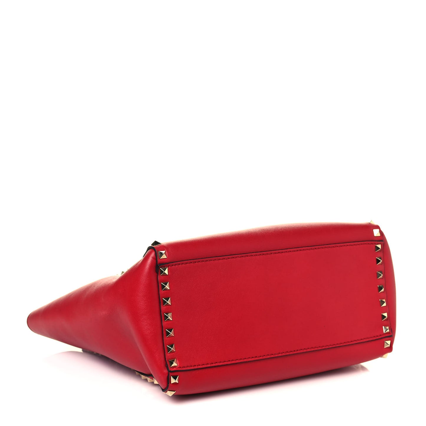 Vitello Rockstud Double Handle Tote Red