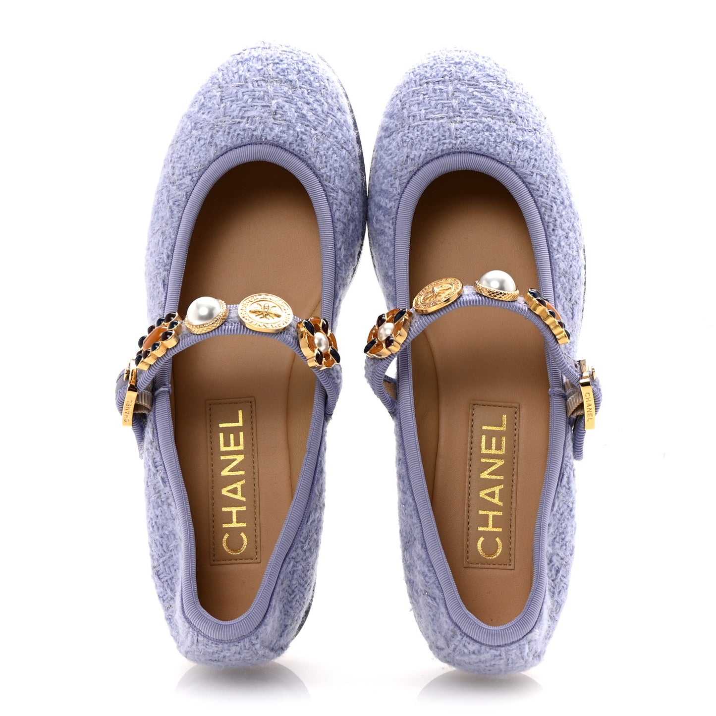 Wool Tweed Patent Mary Jane Flats 37.5 Lilac