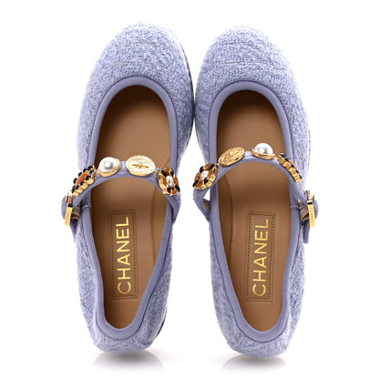 Chanel Wool Tweed Patent Mary Jane Flats 37.5 Lilac 2 of 9