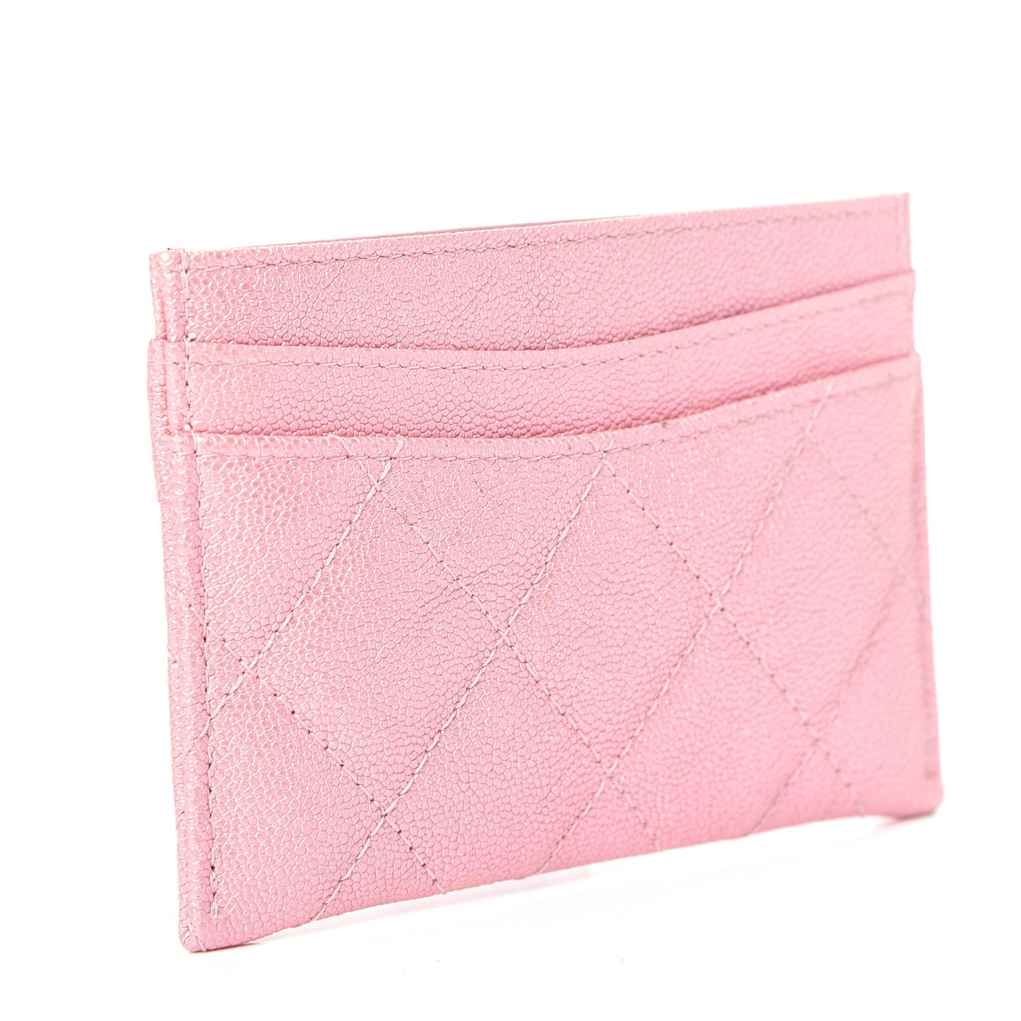 Iridescent Caviar Quilted Card Holder Rose Pink