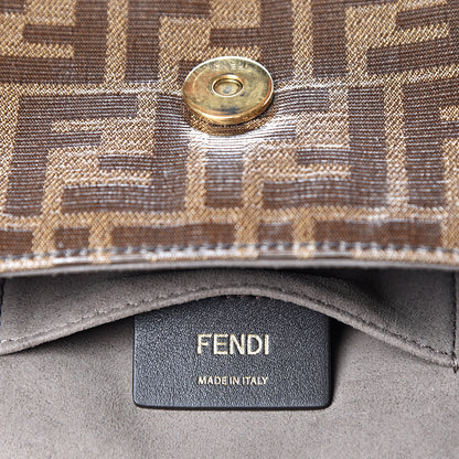 Fendi Glazed Fabric Vitello Century FF 1974 Stamp Patch Mini Double F Crossbody Bag Mogano Panna Black 5 of 12