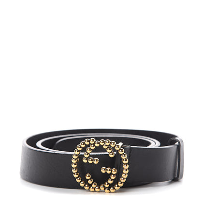 Gucci Margaux Calfskin Studded Interlocking G 30mm Belt 90 36 Black 1 of 4