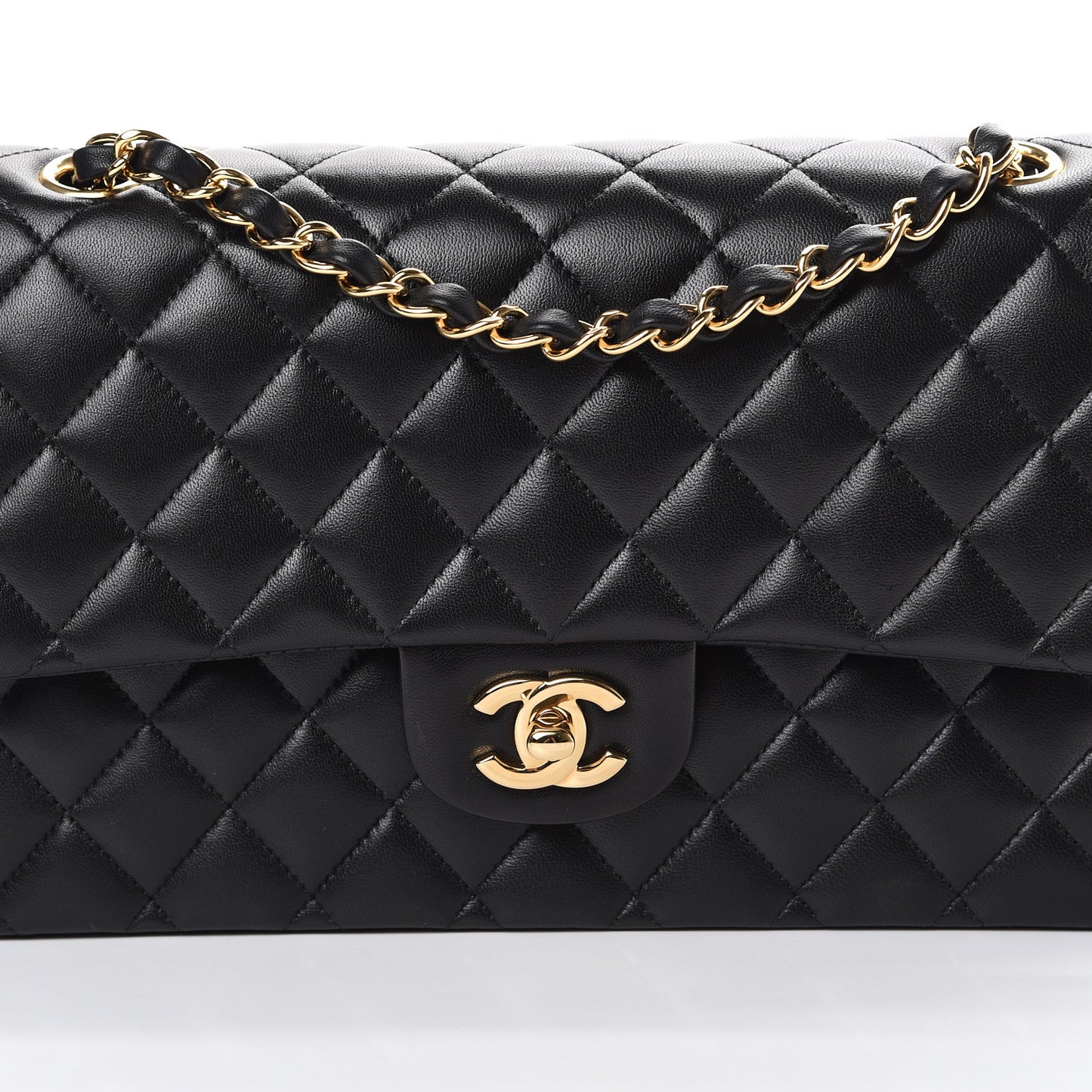 Lambskin Quilted Medium Double Flap Black