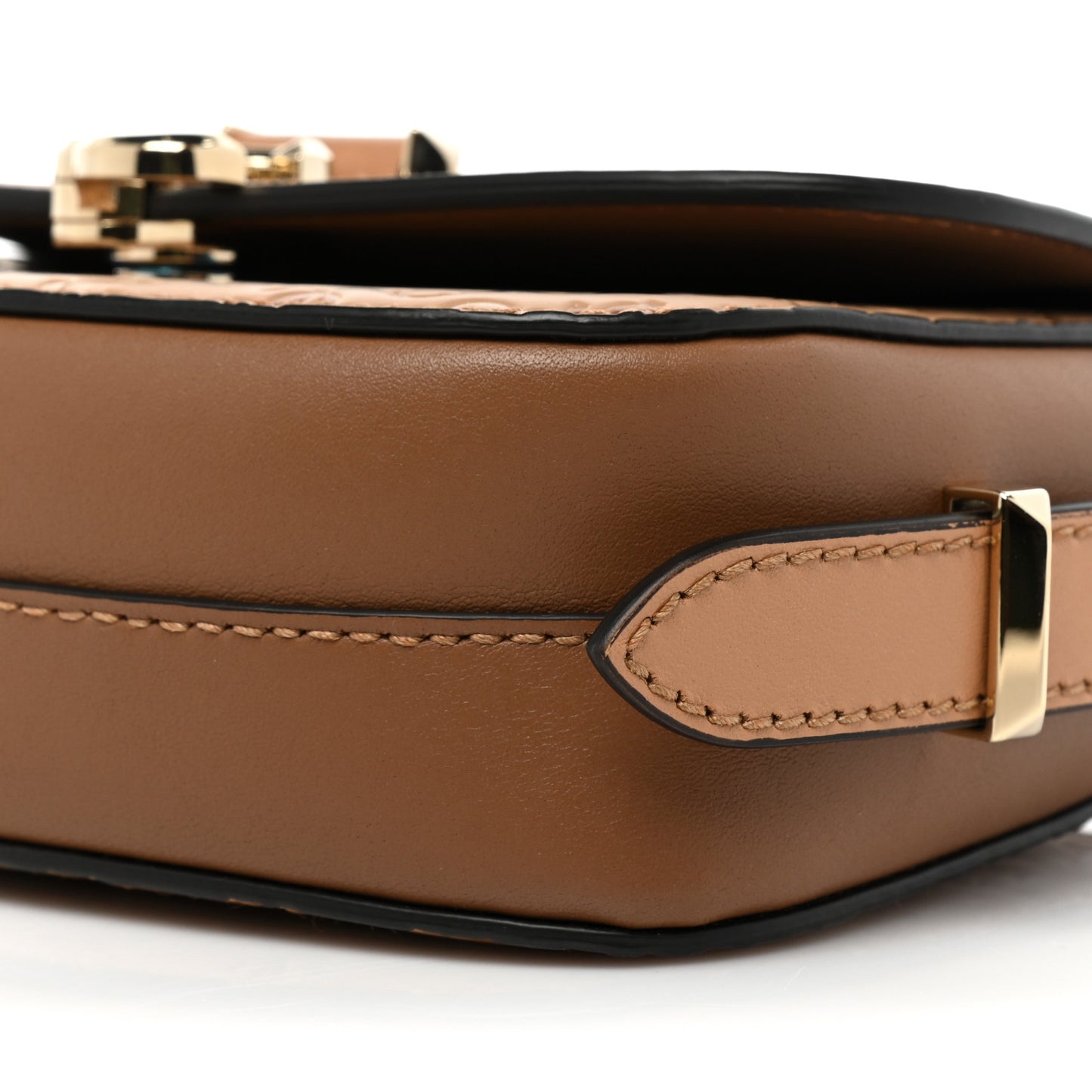 Calfskin Small Varenne Logo Embossed Shoulder Bag Caramel