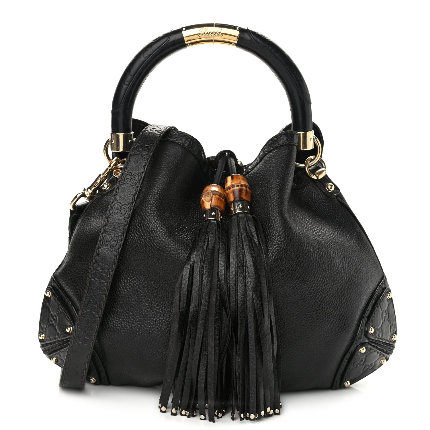 Gucci Calfskin Medium Indy Top Handle Hobo Black 1 of 13