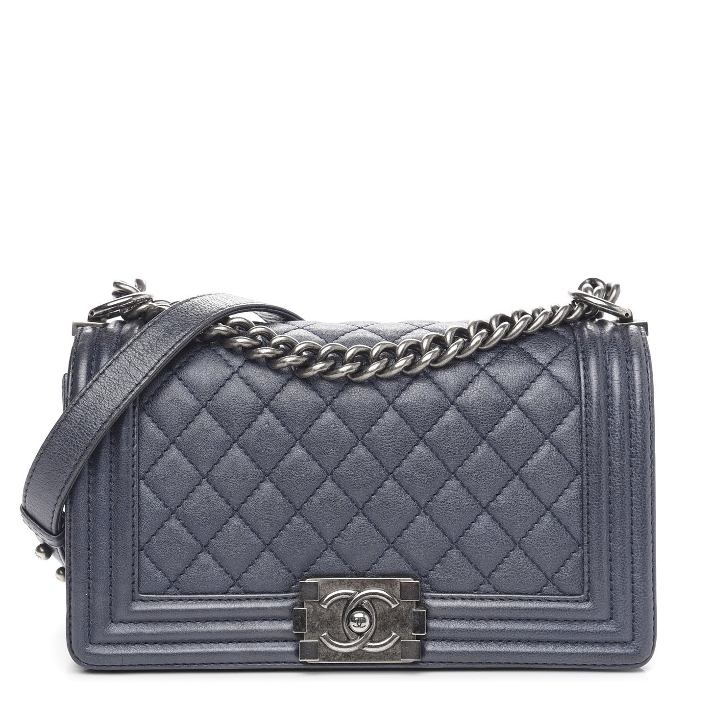 Calfskin Quilted Medium Boy Flap Dark Navy