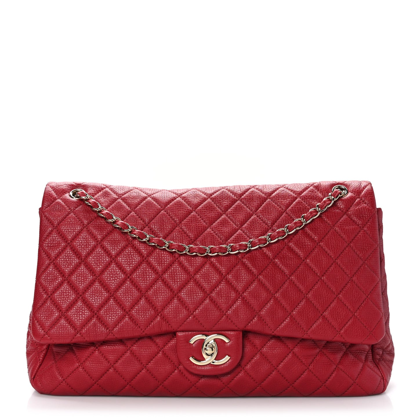 Calfskin Quilted XXL Travel Flap Bag Red
