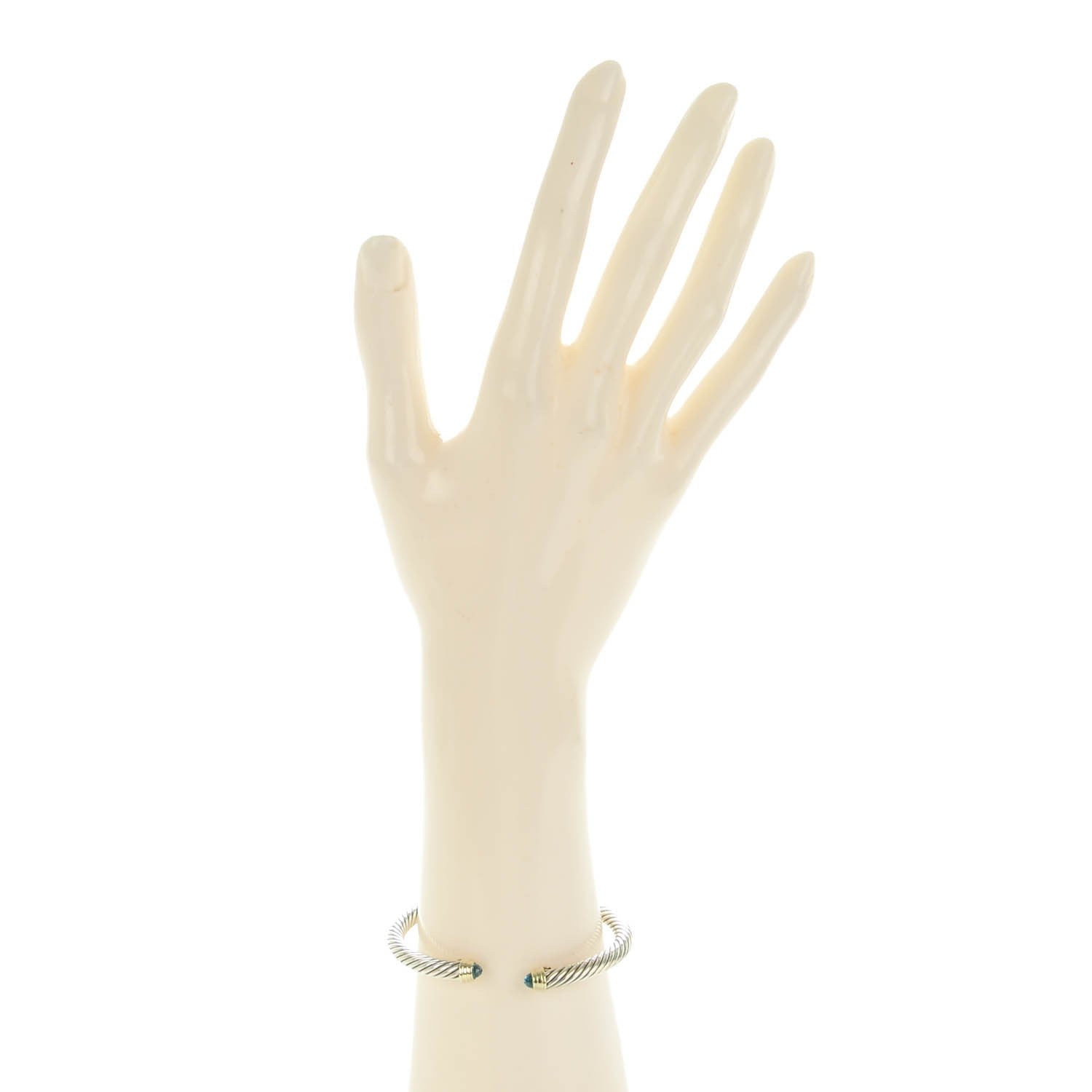 David Yurman Sterling Silver 14K Yellow Gold Blue Topaz 5mm Cable Classics Petite Color Bracelet 2 of 6