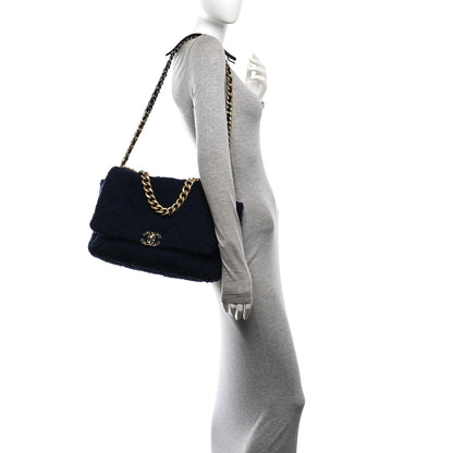 Chanel Tweed Quilted Maxi Chanel 19 Flap Navy 2 of 11