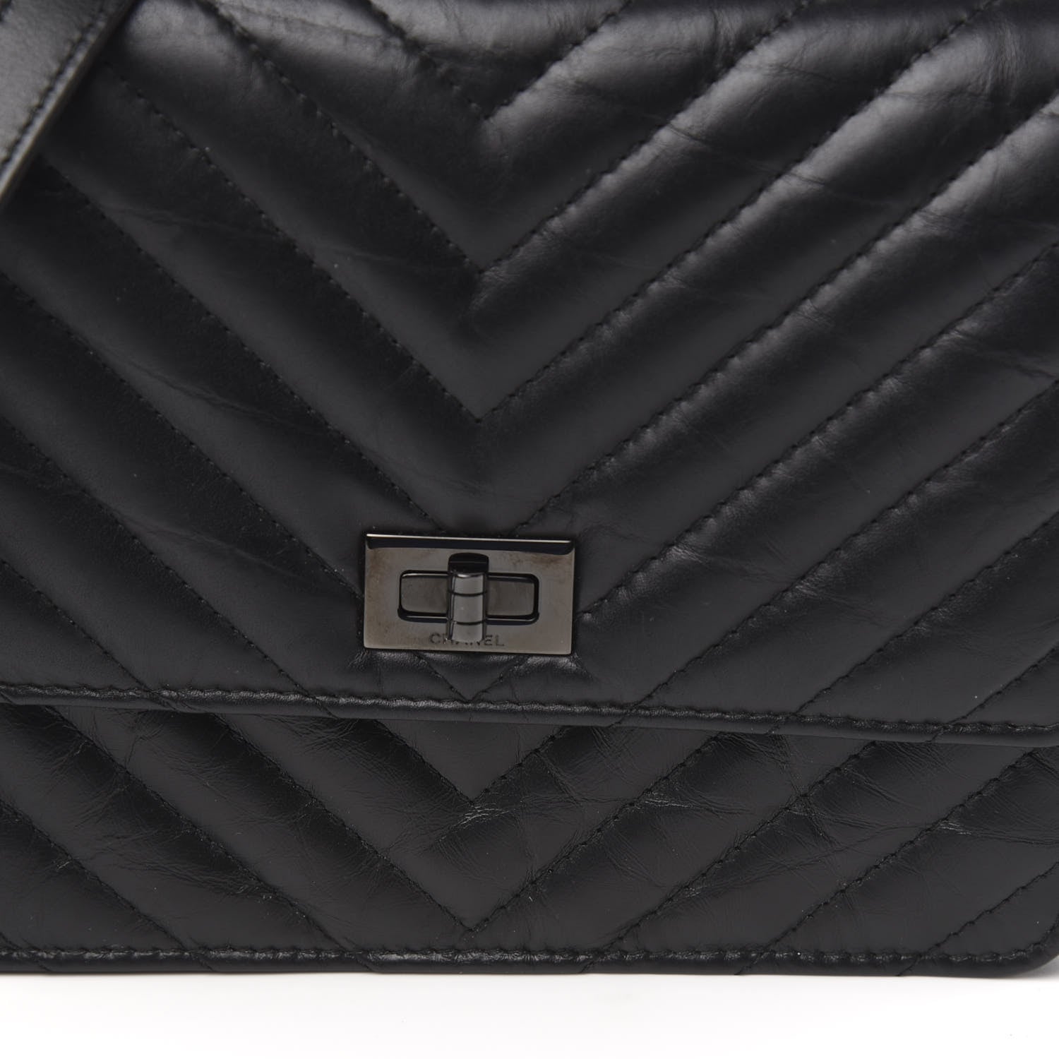 Chanel Aged Calfskin Chevron Quilted Reissue 2.55 Square Wallet On Chain WOC So Black 10 of 11