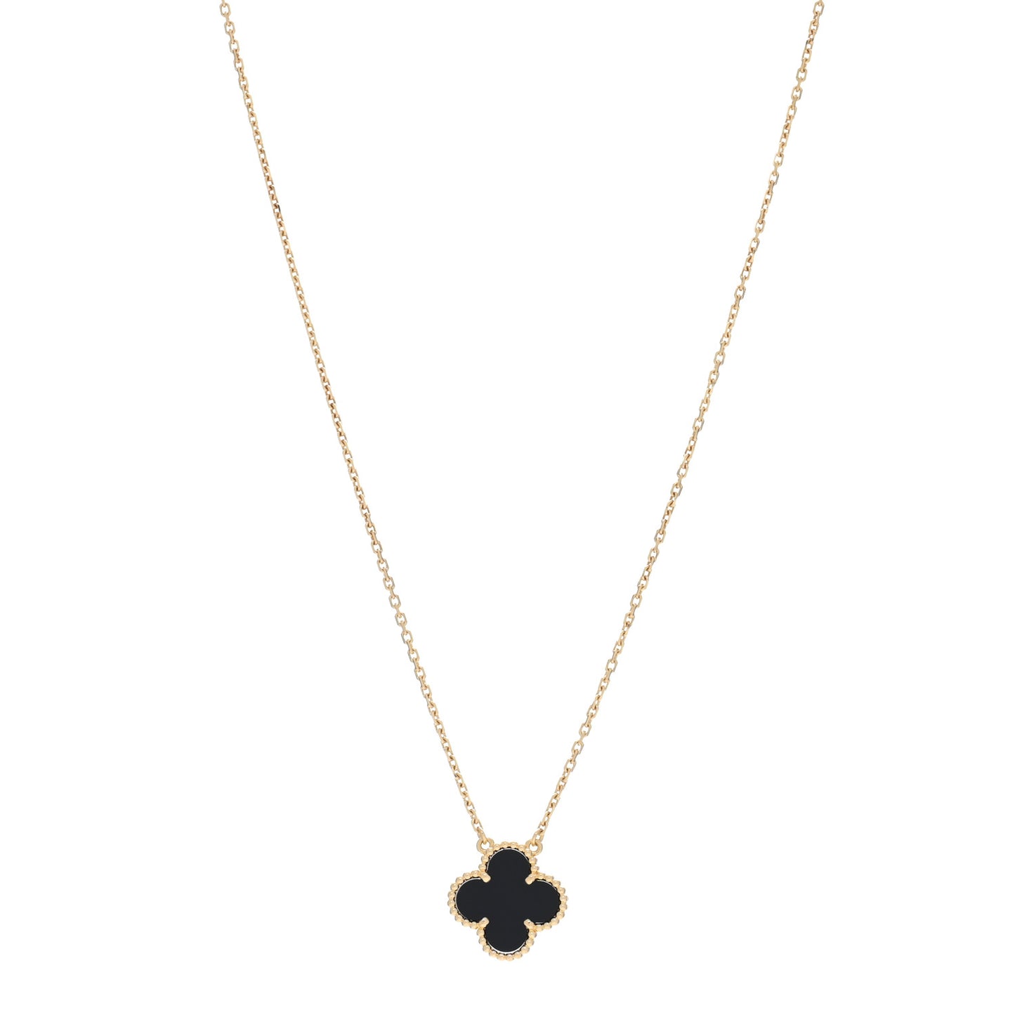 18K Yellow Gold Black Onyx Vintage Alhambra Pendant Necklace