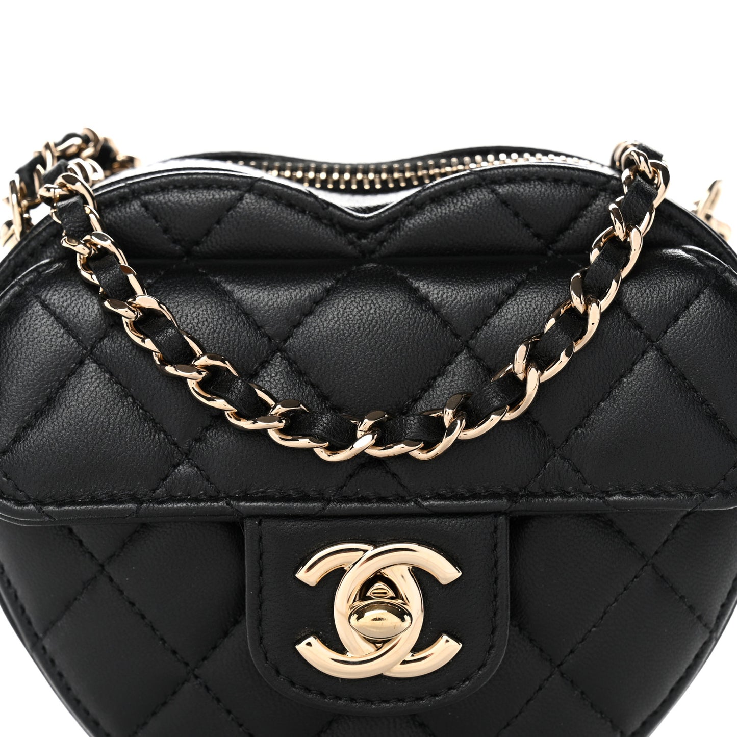 Lambskin Quilted CC In Love Heart Clutch With Chain Black